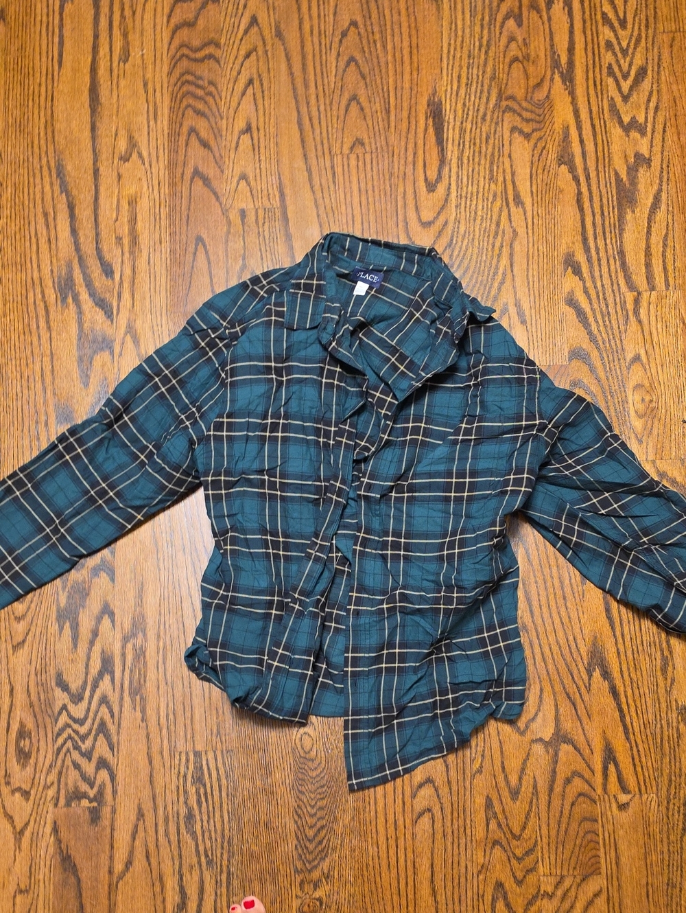 The Children's Place Teal Plaid Button-Down Shirt with Cream Trim